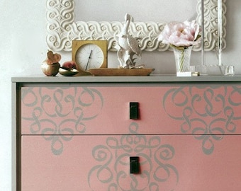 Furniture &Wall Stencil Small Ribbon Damask Stencil  Featured in Martha Stewart Living