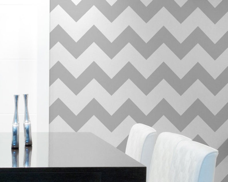 Classic Chevron Wall Stencil Paint Large Chevron Stripes DIY Wallpaper Modern Wall Decor image 1