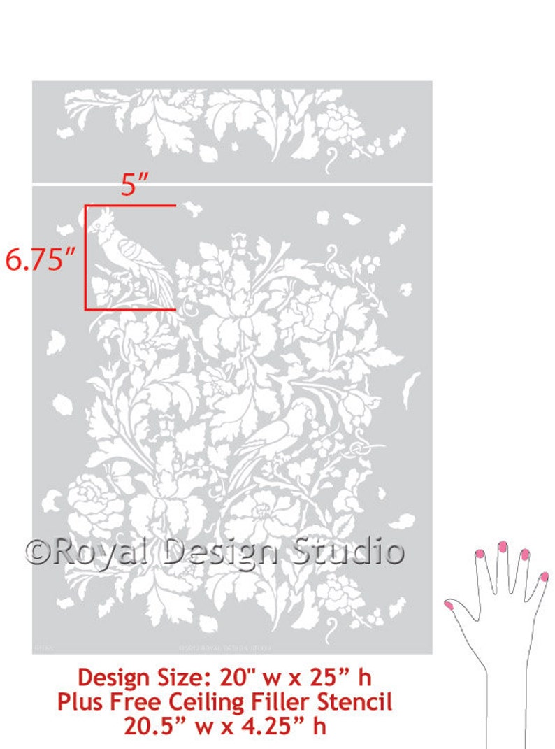 French Floral Bird Damask Wall Stencil | Large Painting Stencil image 8