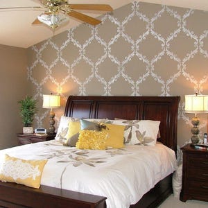 Large Trellis Pattern Wall Stencil Decorate a DIY Wall Mural Design with Classic Damask Wallpaper Look image 9