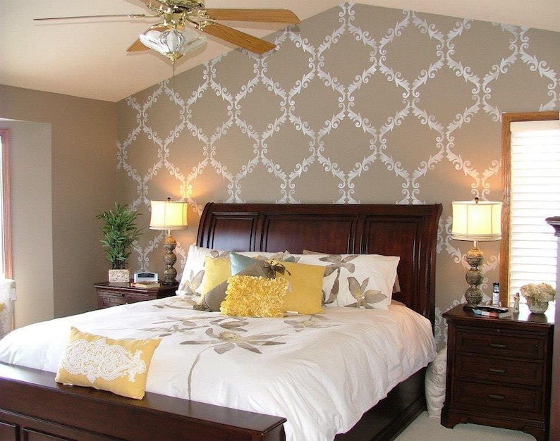 Large Trellis Pattern Wall Stencil Decorate a DIY Wall Mural Design with Classic Damask Wallpaper Look image 9