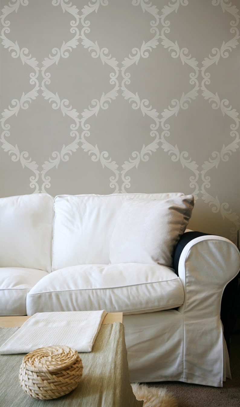 Large Trellis Pattern Wall Stencil Decorate a DIY Wall Mural Design with Classic Damask Wallpaper Look image 4