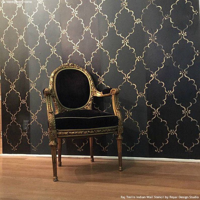 Indian Trellis Allover Wall Stencil for Designer Wallpaper Look Decorative Stencils for DIY Room Makeover image 1