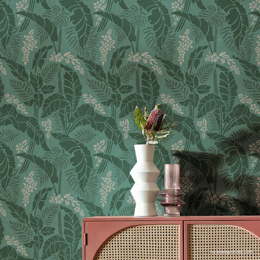 Papua Palm Leaves Wall Stencil Tropical Leaf Wall Mural Stencils for