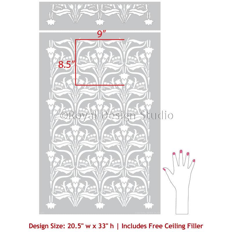 Floral Damask Wall Stencil | Art Nouveau Stencils for Painting Modern ...