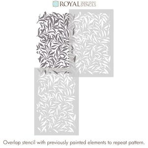 May include: Two pieces of a stencil for creating a repeating pattern of leaves. The stencil is made of a thin, flexible material and is designed to be used with paint.