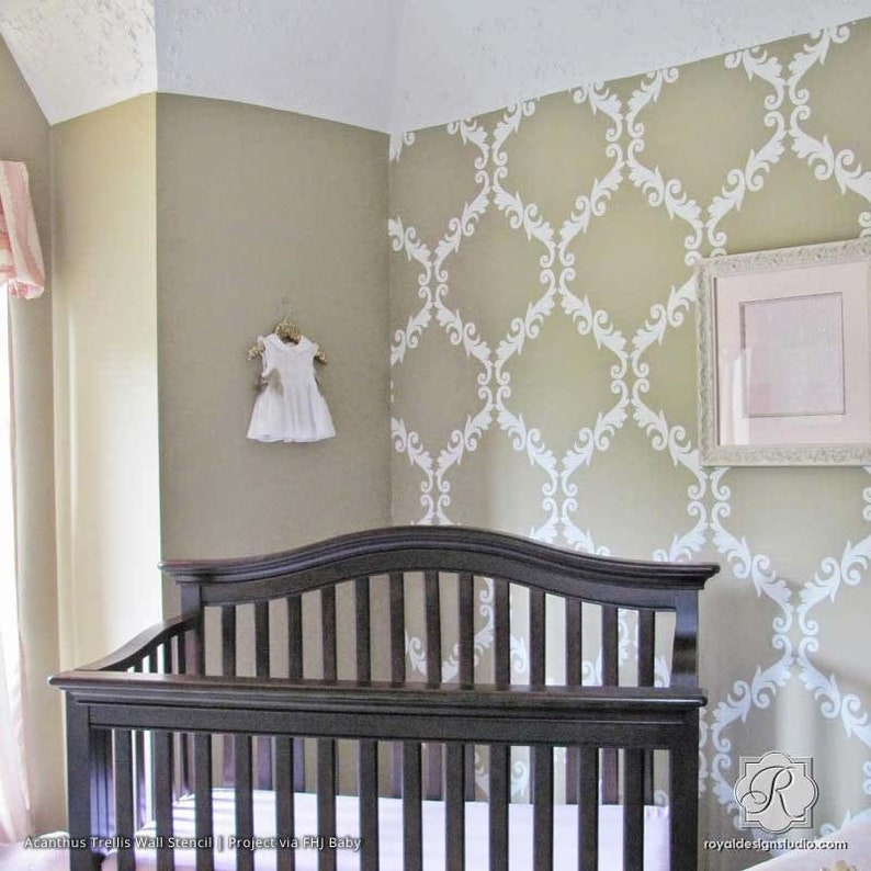 Large Trellis Pattern Wall Stencil Decorate a DIY Wall Mural Design with Classic Damask Wallpaper Look image 1