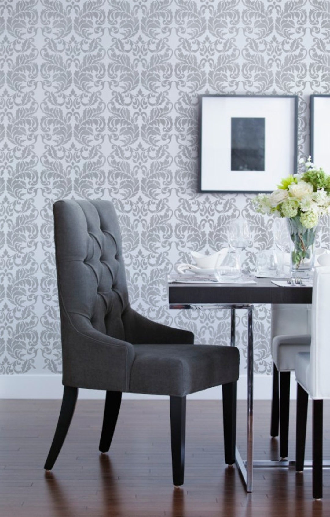 Elegant Vintage Damask Wallpaper Wall Stencil Paint DIY - Etsy Elegant Vintage Damask Wallpaper Wall Stencil Paint DIY - Etsy