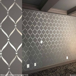 Ribbon Lattice Trellis Wallpaper Wall Stencil Pattern Painting Large Classic Wall Designs for Bedroom, Living Room, Nursery Mural image 6