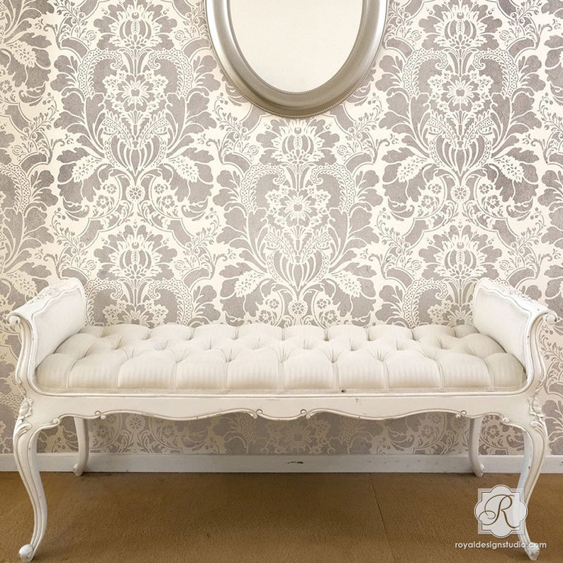 Lisabetta Damask Stencil Wallpaper Wall Stencil Pattern for Painting Large Floral Stencil for Vintage Style Decor Bedroom stencil image 1