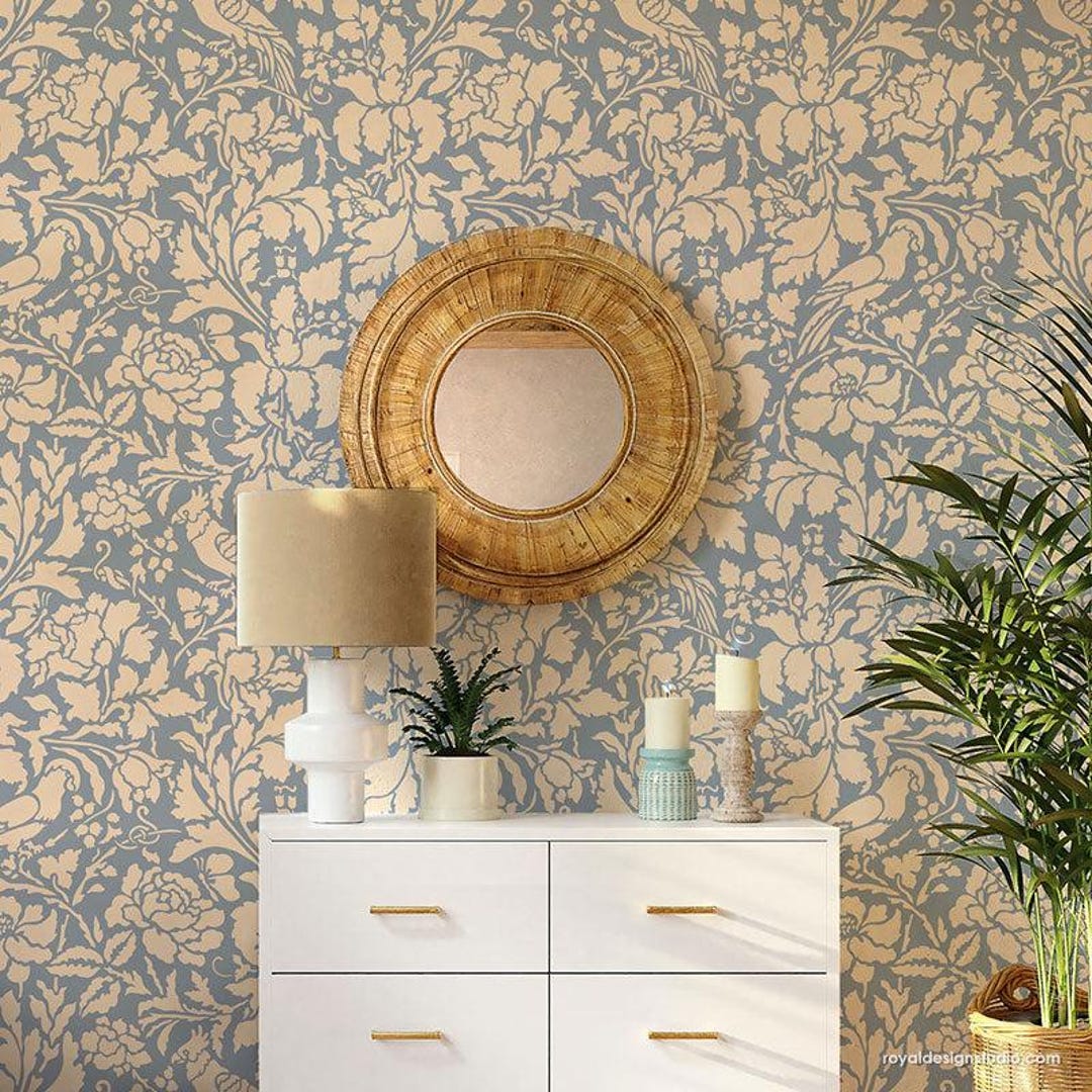 Large French Floral Damask Allover Wall Stencil | Wall Painting ...