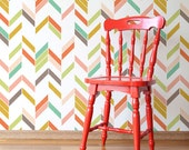 Colorful Modern Herringbone Wall Stencil - Paint Your Own Custom Wallpaper Look for Nursery Decor, Kids Room, Bedroom Wall Mural