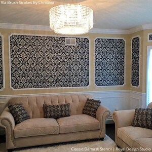 Classic Damask Wallpaper Wall Stencil Pattern Shabby Chic Farmhouse Old World European Wall Design or Painted Furniture Pattern image 4