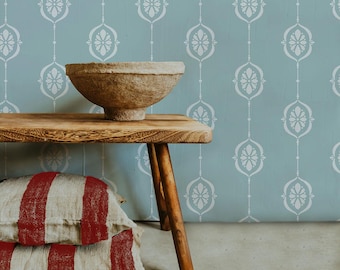 Chatelaine Large Wall Stencil | Stripe Stencil for Walls | Wall Paint Stencils for DIY Wallpaper | Country Cottage Design Stencil