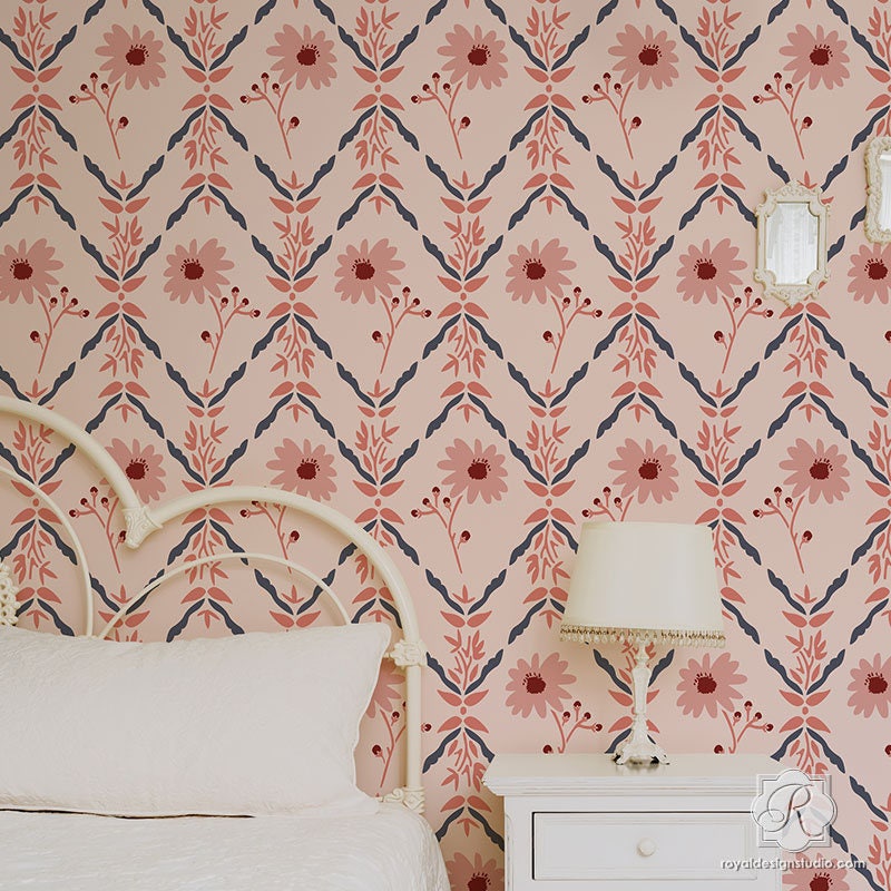 Flower Trellis Wallpaper Wall Stencil Bonnie Christine Etsy