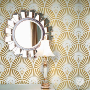 Gatsby Glam Art Deco Wall Stencil | Painted Retro Vintage Wallpaper | Large Wall Stencil for Painting | Modern Wall Stencil Pattern