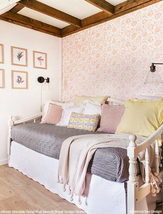 Large Floral Wall Stencil For Painting And Decorating Traditional Classic Floral Wallpaper Design Shabby Chic Farmhouse Vintage Style