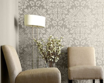 Large Wall Stencil - Fabric Damask Wallpaper Pattern for Custom Decorative Painting - European Shabby Chic Farmhouse Mural
