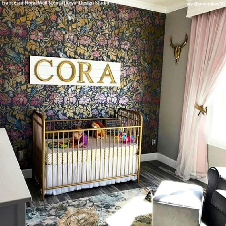 Large French Floral Damask Allover Wall Stencil | Wall Painting ...