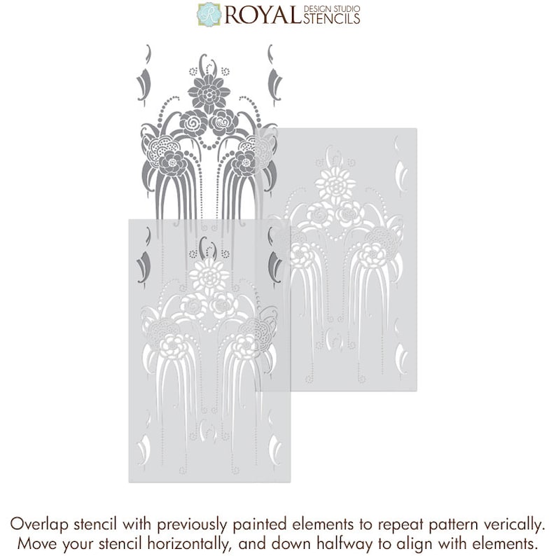 Amelie Floral Damask Wall Stencil - Art Deco Stencils for Painting ...