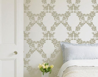 Floral Trellis Wallpaper Wall Stencil - Paint Large Vinatge Wall Mural with Flower Wall Designs