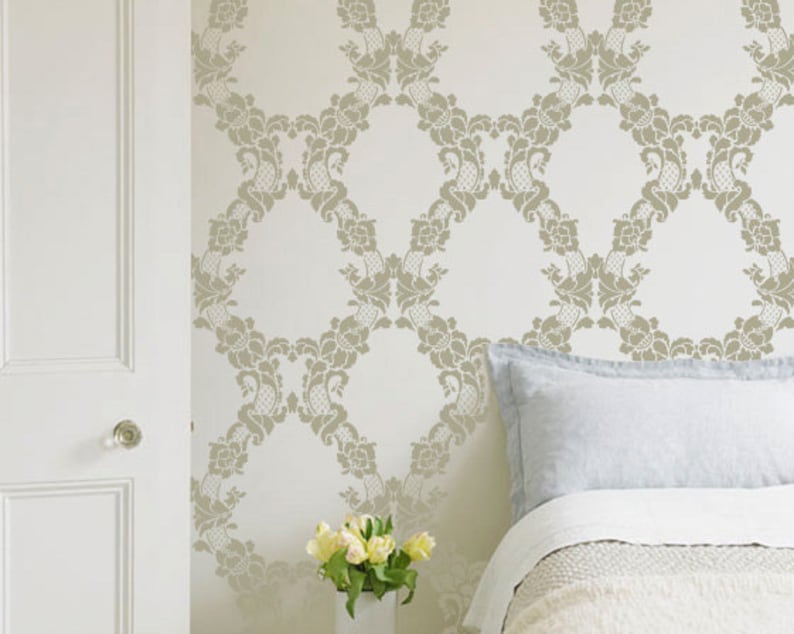 Floral Trellis Wallpaper Wall Stencil Paint Large Vinatge Etsy