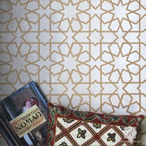 Geometric Wall Stencil or Floor Tile Stencil - Painting Flooring or Wallpaper Look with Moroccan or Modern Pattern
