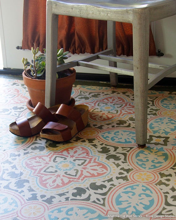 Large Tile Stencils For Painting Diy Decor Faux Tiled Wall Or Floor Tiles Decorative Concrete