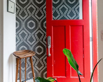 Tatum Geometric Wall Stencil | Retro Wallpaper Pattern, DIY Mural