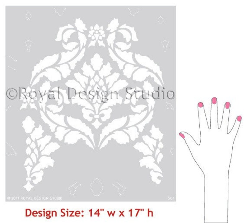 Classic Damask Wallpaper Wall Stencil Pattern Shabby Chic Farmhouse Old World European Wall Design or Painted Furniture Pattern image 2