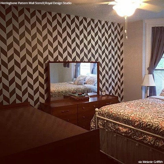 Wall Stencil Medium Herringbone Pattern For A Modern Wallpaper Design Boys Room Bedroom Living Room Mural
