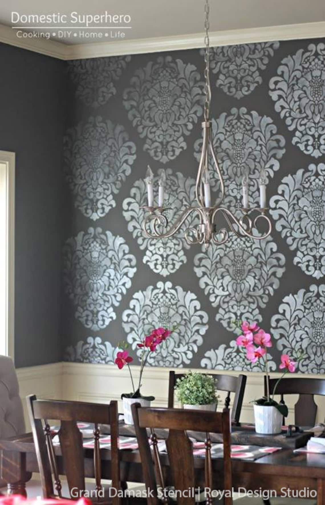 Large Damask Wall Stencil Pattern for Custom Decorating Etsy