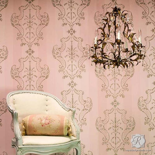 Large Damask Pattern Wall Stencil Classic European Wallpaper Etsy