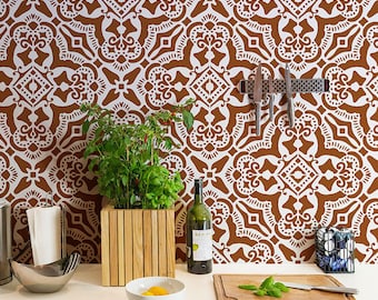 Rosa Spanish Tile Stencil - Old World European Tiles for DIY Modern Wall Decor and Painted Floor Pattern