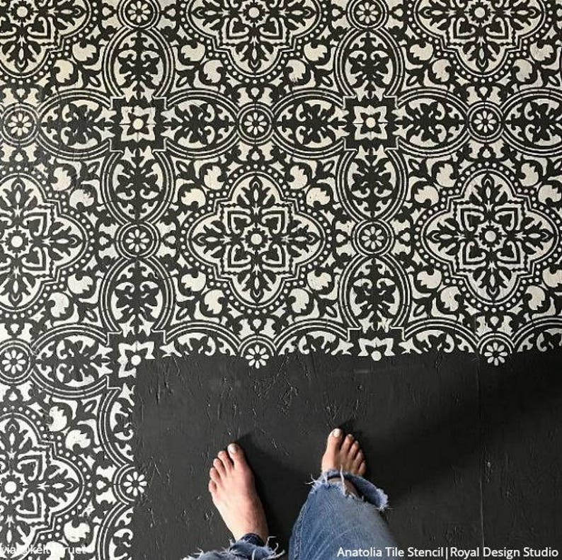 Large Tile Stencils for Painting DIY Decor Faux Tiled Wall Etsy