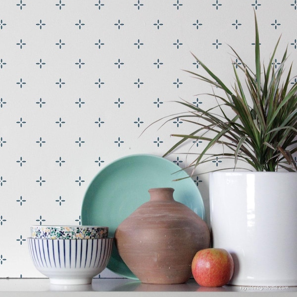 Flower Field Cottage Wall Stencil | Furniture Stencil for Painting | Simple Floral Allover Stencil for Decorating Country Style