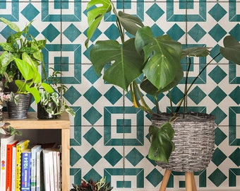 Alonzo Tile Stencil – Bohemian Geometric Floor & Wall Design