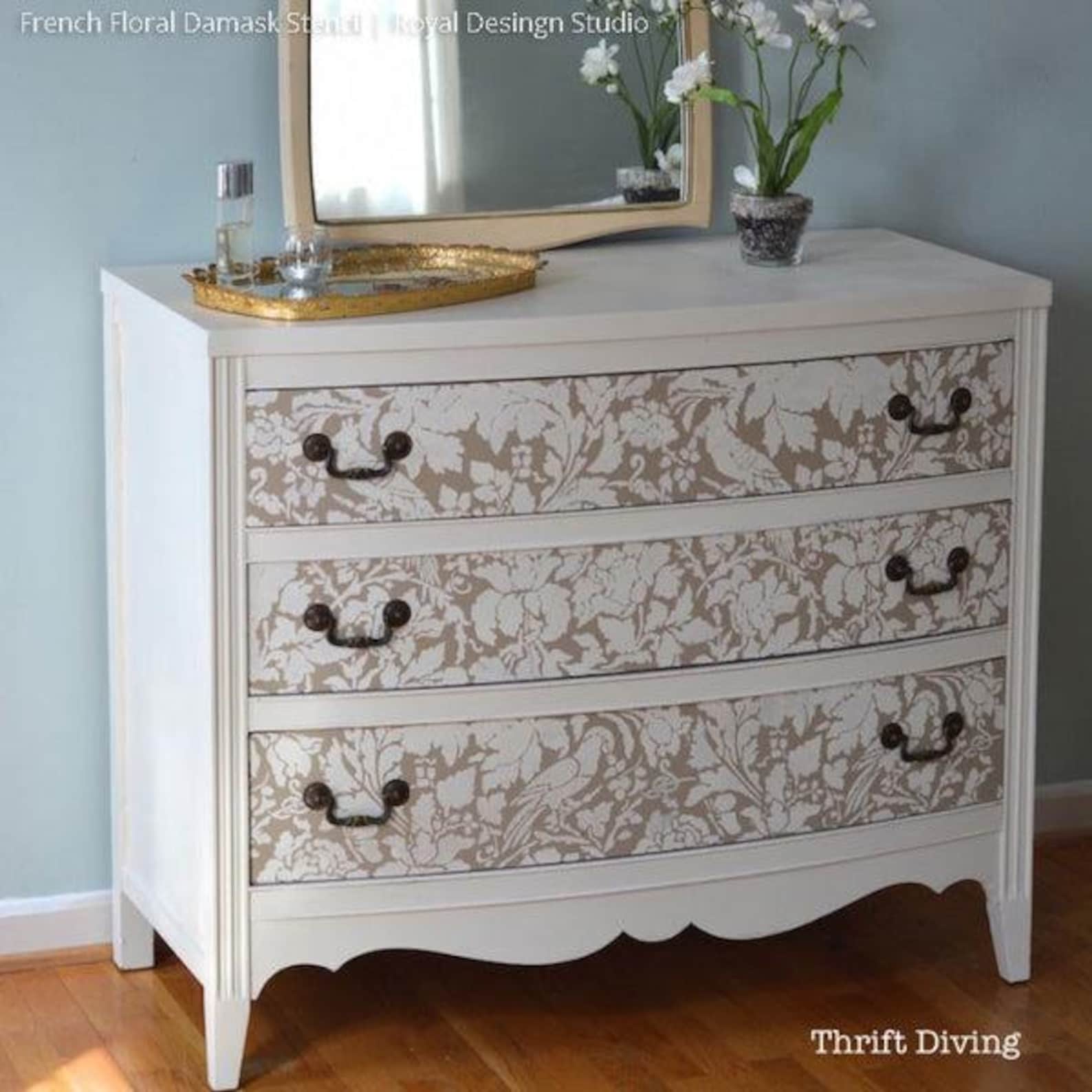 Large French Floral Damask Allover Wall Stencil | Wall Painting ...