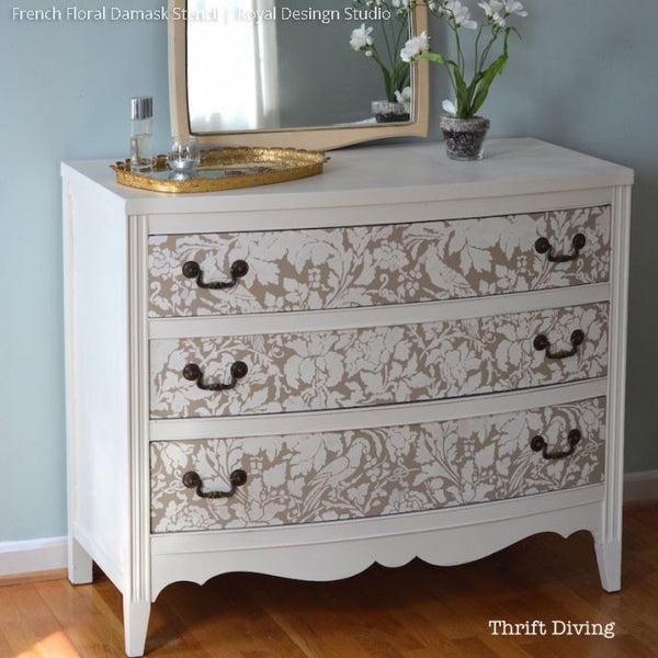 Large French Floral Damask Allover Wall Stencil | Wall Painting ...