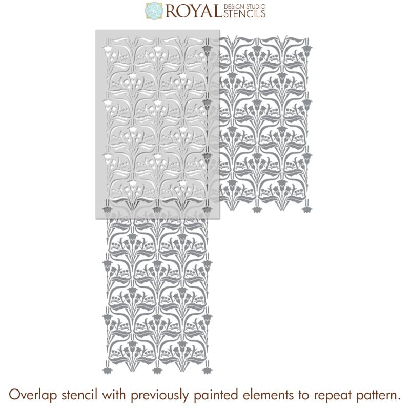Floral Damask Wall Stencil | Art Nouveau Stencils for Painting Modern ...