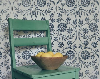 Large Floral Stencil for Walls | Wall Painting Stencil for DIY Wallpaper | Boho Floral Embroidery Pattern to Paint with Stencils