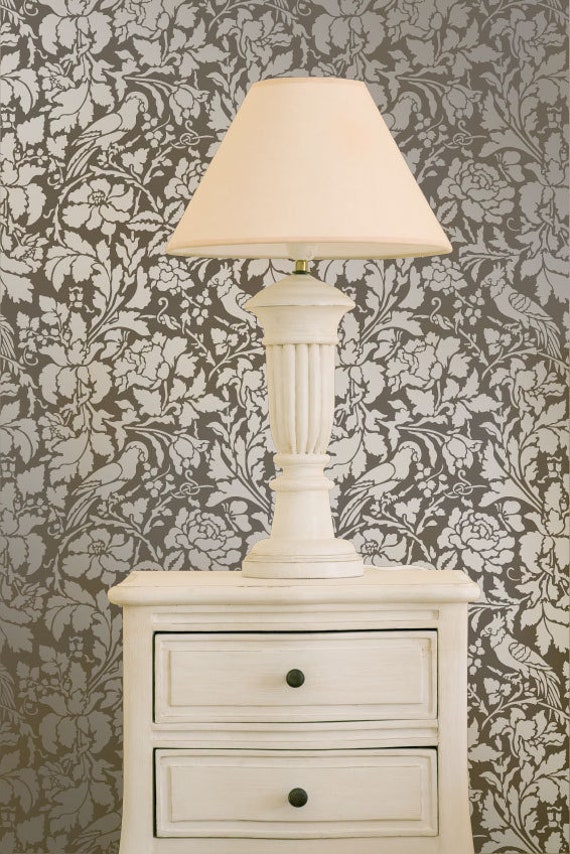 French Floral Damask Wallpaper Wall Stencil | Large wall painting stencil | Floral and Bird Pattern Stencil for Painting Custom Wallpaper