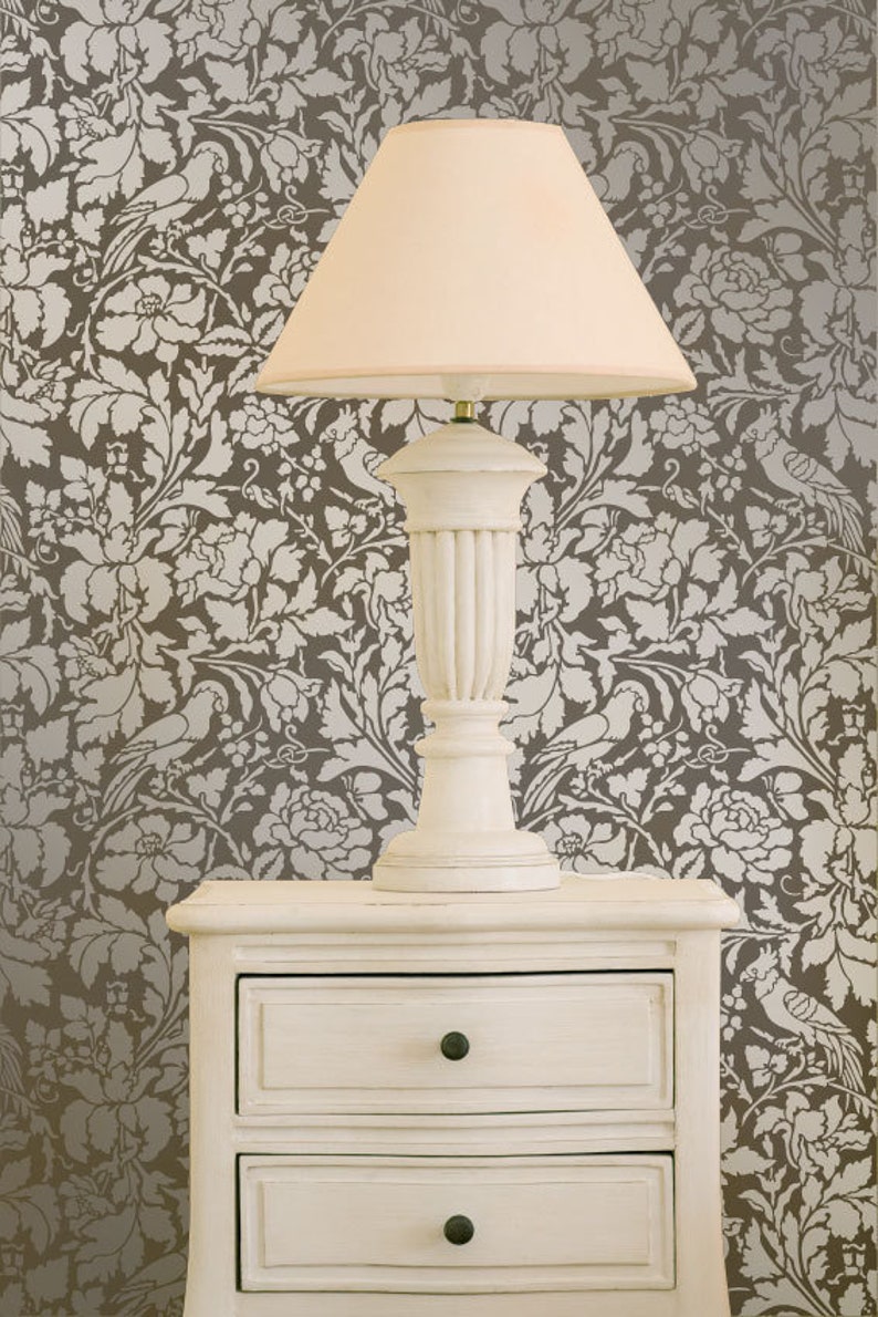 French Floral Bird Damask Wall Stencil | Large Painting Stencil image 1