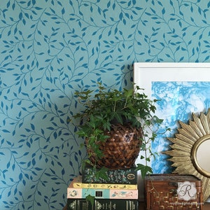 Wisteria Flower & Vine Wall Stencil - Designer Bonnie Christine Custom Wallpaper Design for Wall Painting - Cottage Wall Decor