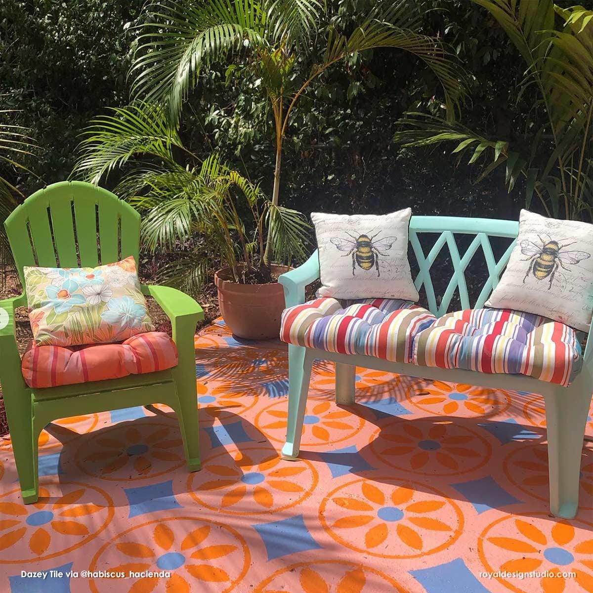 Large Floral Tile Stencil - Dazey Floor Pattern (20