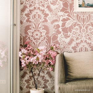 Large Stencil for Painting Feature Wall Art Mural - Big Damask Pattern Wall Stencil - Lisabetta Classic Damask Wallpaper Pattern