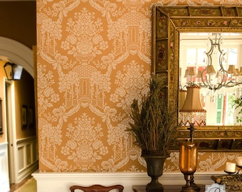 Large Damask Wall Stencil - Classic Traditional Wallpaper Look - European and Vintage Style Wall Mural Decor