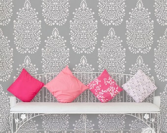 Large Floral Wall Stencil for Custom Wall Art - Bohemian Damask Wallpaper Look for Bedroom or Nursery