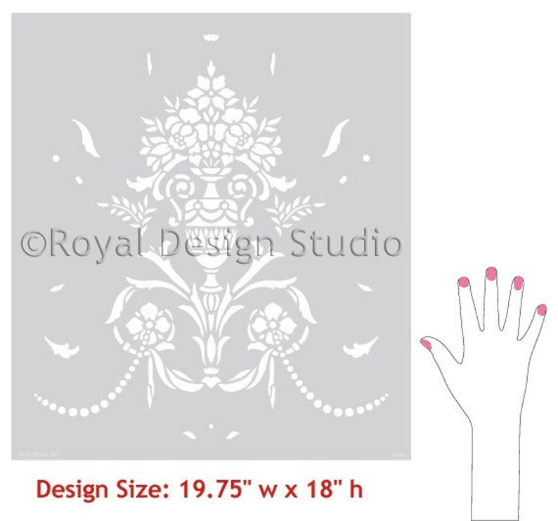 Floral Damask Wall Stencil – Vase and Pearls, DIY Home Decor - Etsy