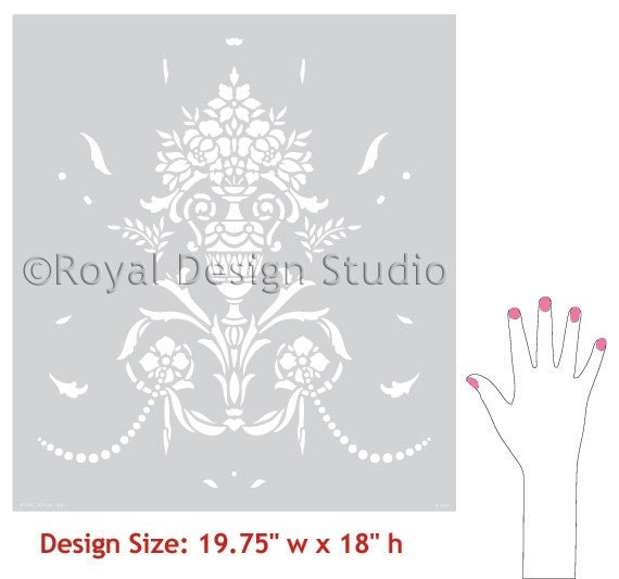 Floral Damask Wall Stencil – Vase and Pearls, DIY Home Decor - Etsy